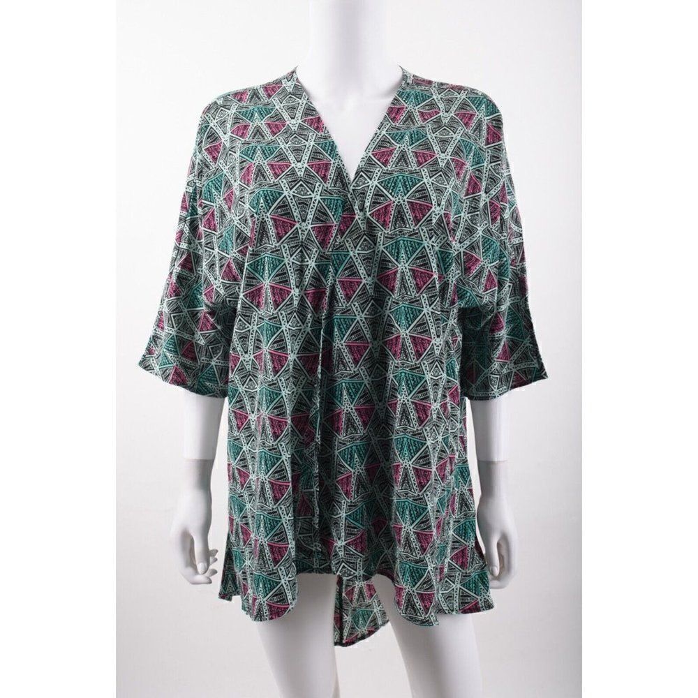 LulaRoe Womens Lindsay Kimono Swim Coverup Shawl S 0-2-4-6-8 Triangle Print
